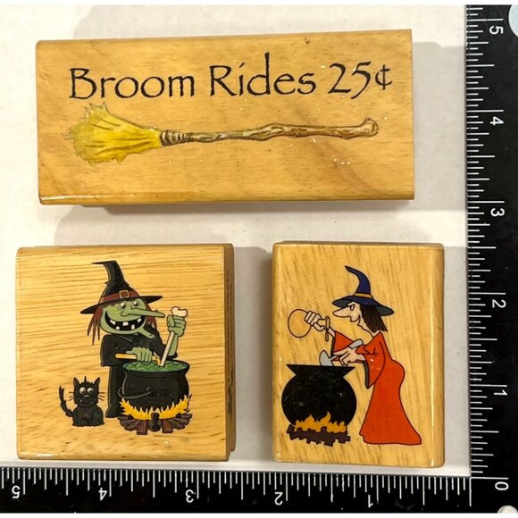 VERY RARE Canadian Maple Collections Halloween WITCHES BROOM Rubber Stamp Set - Picture 1 of 4